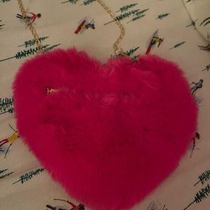 NWOT small pink fur heart purse